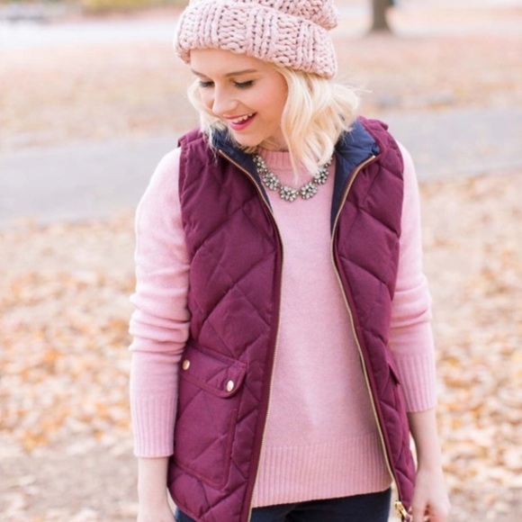 J Crew Excursion Vest Burgundy XXS Quilted Pockets Down Filled - Picture 1 of 16